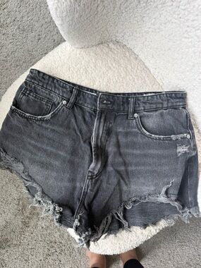 ZARA Black Distressed Denim Shorts